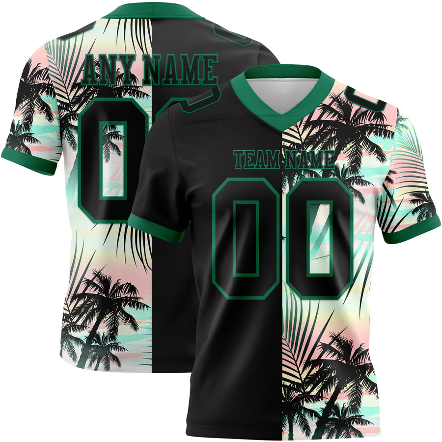 Custom Black Kelly Green 3D Pattern Tropical Hawaii Palm Leaves Authentic Football Jersey