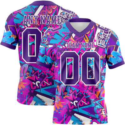 Custom Graffiti Pattern Purple-White 3D Pattern Splash Authentic Football Jersey