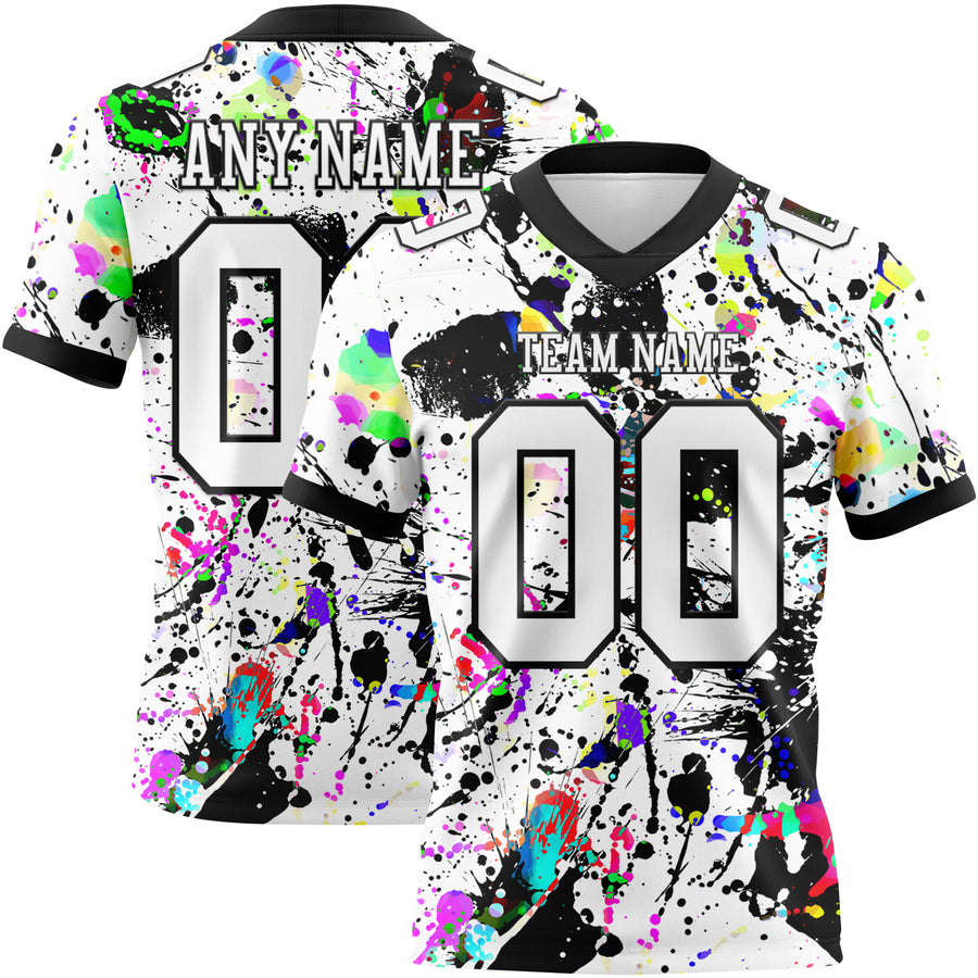 Custom Graffiti Pattern White-Black 3D Pattern Splash Authentic Football Jersey