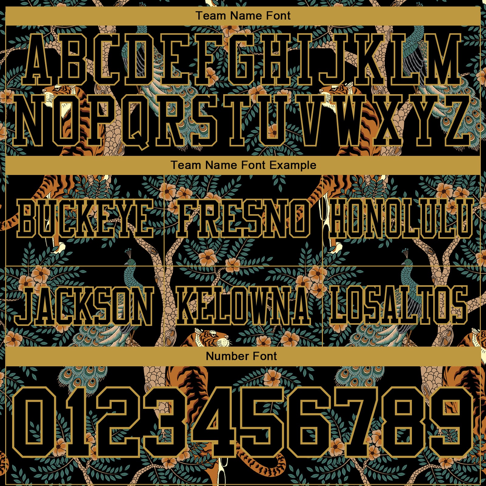 Custom Black Old Gold 3D Pattern Tiger And Peacock Authentic Football Jersey