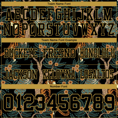 Custom Black Old Gold 3D Pattern Tiger And Peacock Authentic Football Jersey