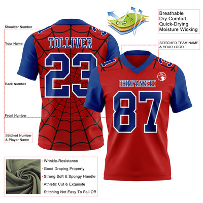 Custom Red Royal-White 3D Pattern Spider Web Authentic Football Jersey