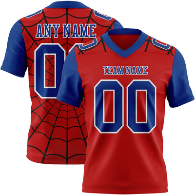 Custom Red Royal-White 3D Pattern Spider Web Authentic Football Jersey