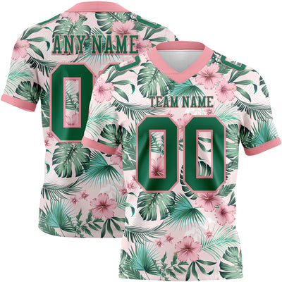 Custom Medium Pink Kelly Green 3D Pattern Hawaii Palm Leaves And Flowers Authentic Football Jersey