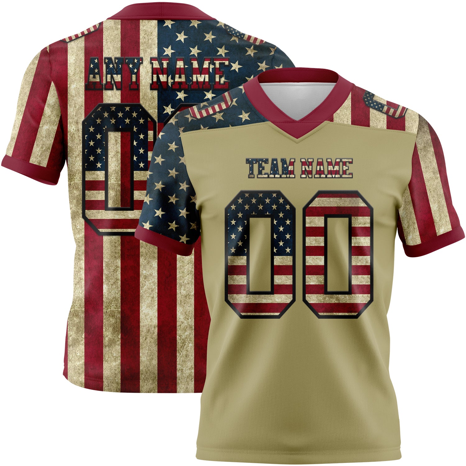 Custom Cream Vintage USA Flag Crimson-Black 3D Pattern Authentic Football Jersey
