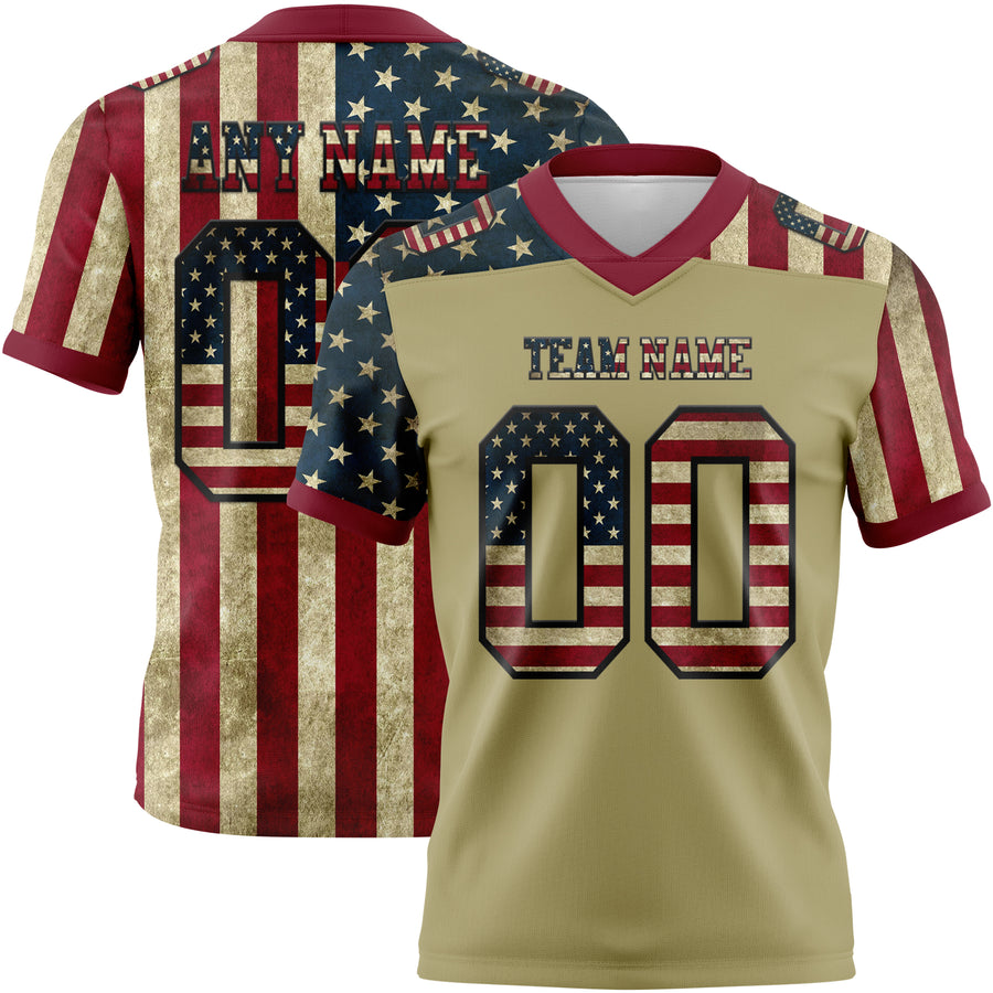 Custom Cream Vintage USA Flag Crimson-Black 3D Pattern Authentic Football Jersey