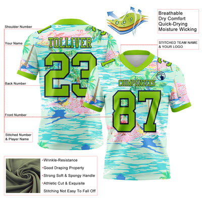 Custom Lakes Blue Neon Green-Navy 3D Pattern Beach Hawaii Palm Trees And Flamingo Authentic Football Jersey