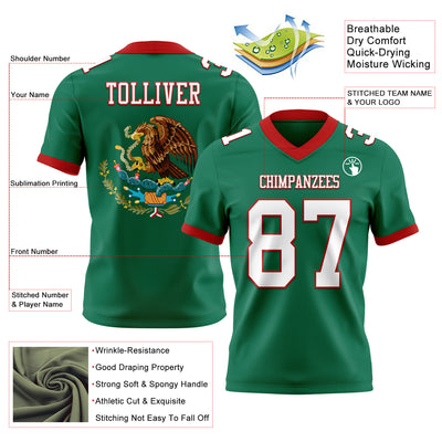 Custom Kelly Green White-Red 3D Pattern Mexico Authentic Football Jersey