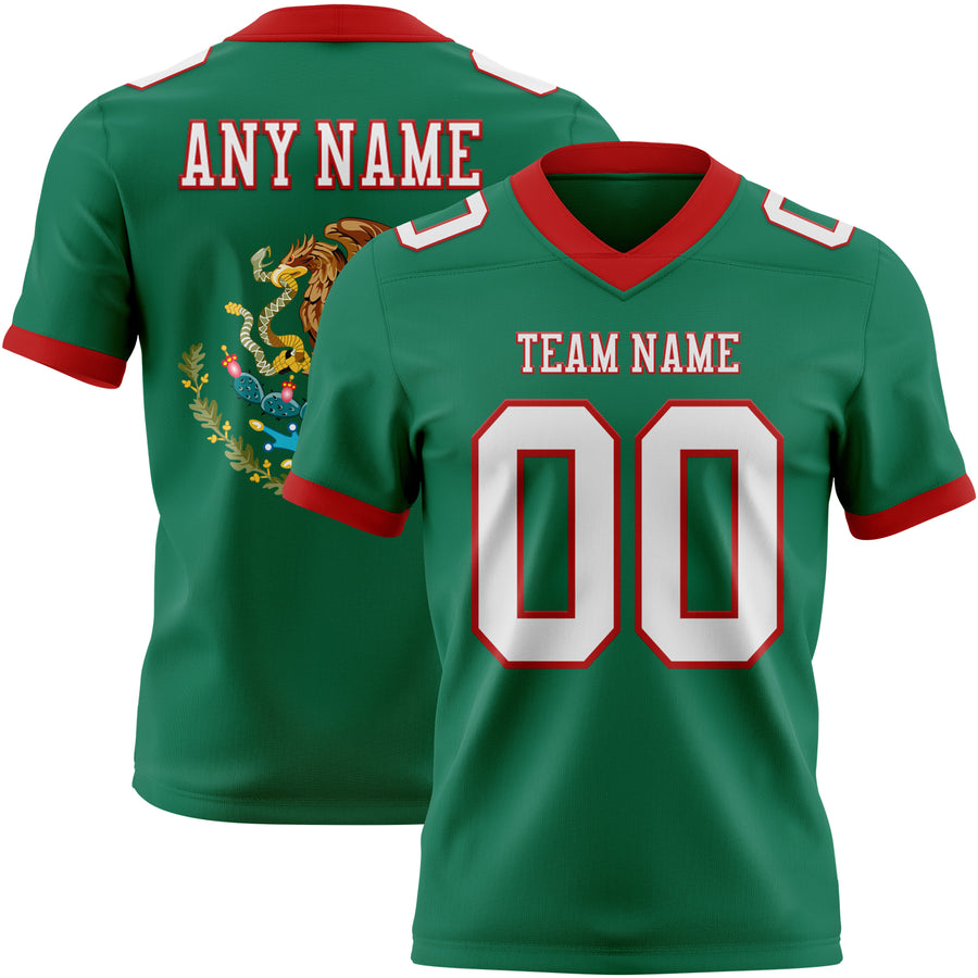 Custom Kelly Green White-Red 3D Pattern Mexico Authentic Football Jersey