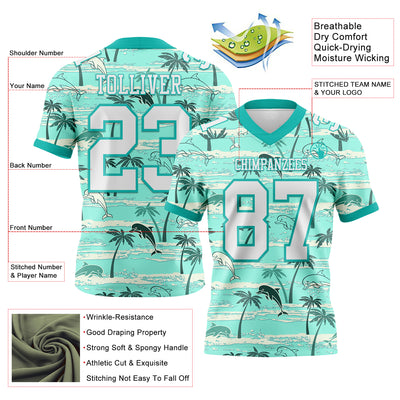 Custom Aqua White 3D Pattern Hawaii Palm Trees Authentic Football Jersey