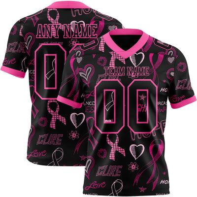 Custom Black Pink 3D Pattern Pink Ribbon Breast Cancer Awareness Month Women Health Care Support Authentic Football Jersey