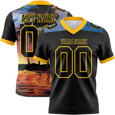 Custom Black Yellow 3D Pattern Tropical Hawaii Palm Trees Authentic Football Jersey