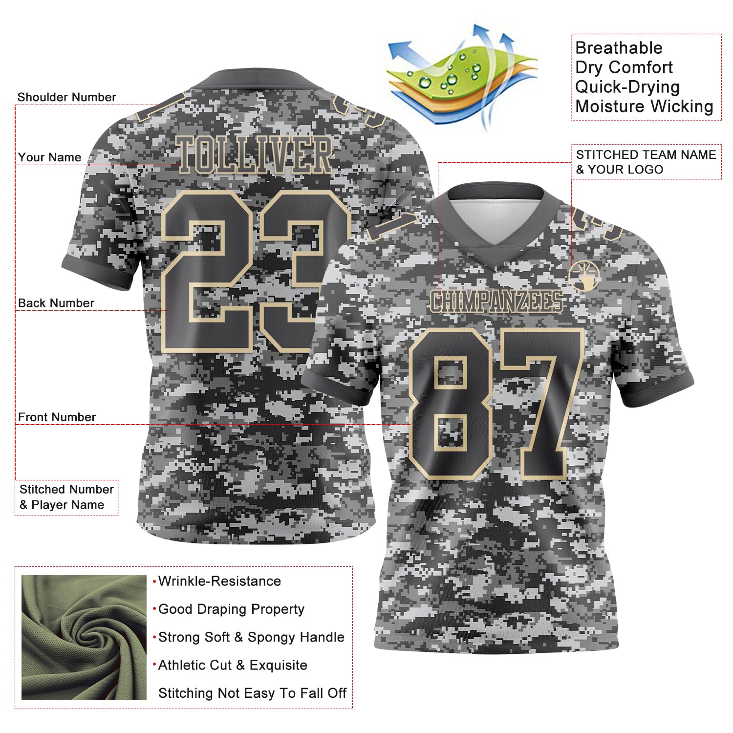 Custom Camo Steel Gray-Cream 3D Pattern Salute To Service Authentic Football Jersey