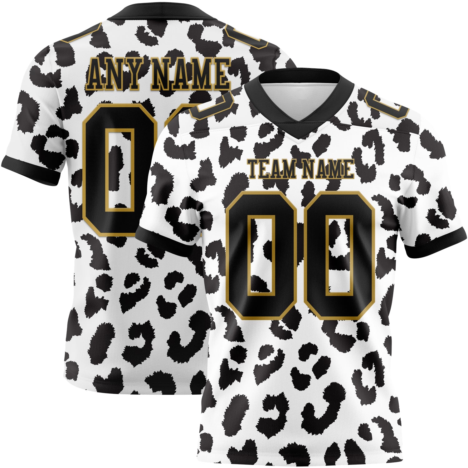Custom White Black-Old Gold 3D Pattern Leopard Print Authentic Football Jersey