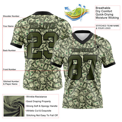 Custom Green Olive-Black 3D Pattern Dollar Authentic Football Jersey