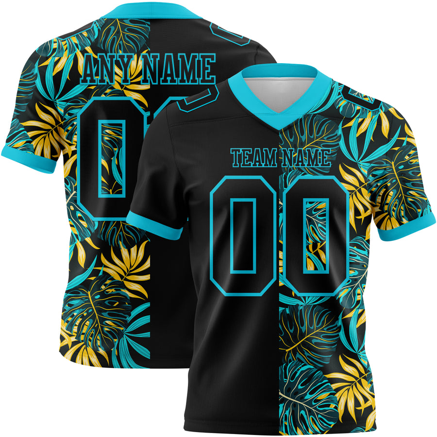 Custom Black Lakes Blue 3D Pattern Beach Tropical Hawaii Palm Leaves Authentic Football Jersey