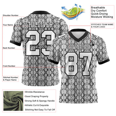 Custom White Black 3D Pattern Snakeskin Print Authentic Football Jersey