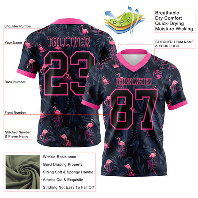 Custom Black Pink 3D Pattern Flamingo Authentic Football Jersey
