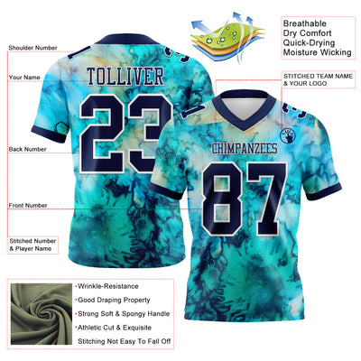 Custom Tie Dye Navy-White 3D Pattern Authentic Football Jersey