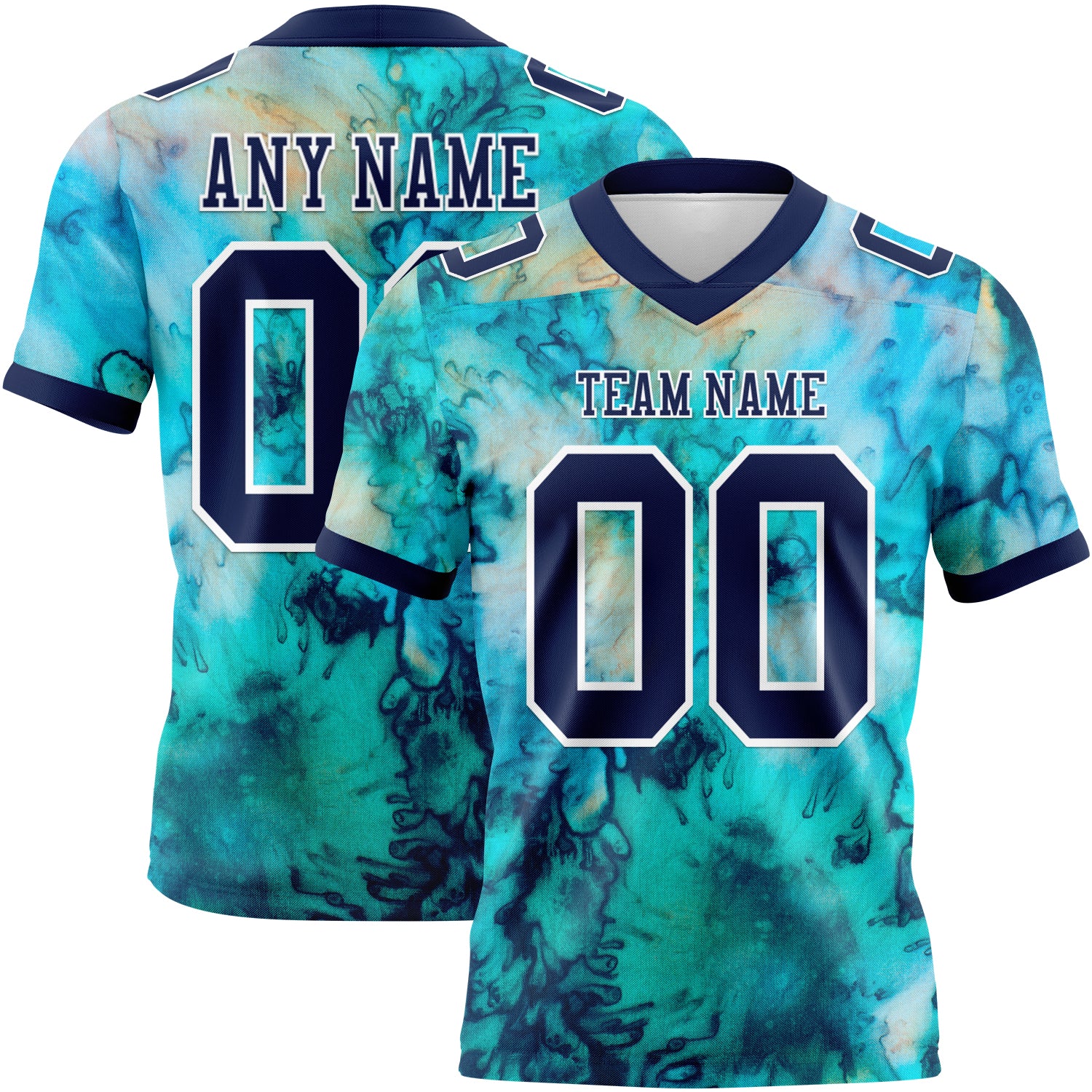 Custom Tie Dye Navy-White 3D Pattern Authentic Football Jersey