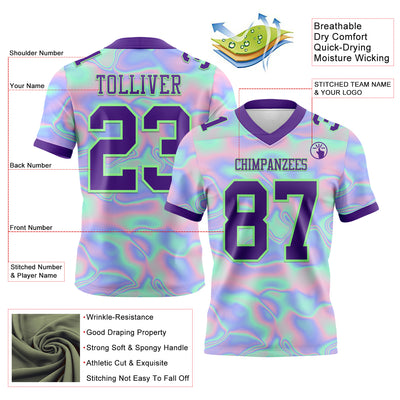 Custom Light Blue Purple-Pea Green 3D Pattern Abstract Trendy Holographic Vaporwave Style Authentic Football Jersey