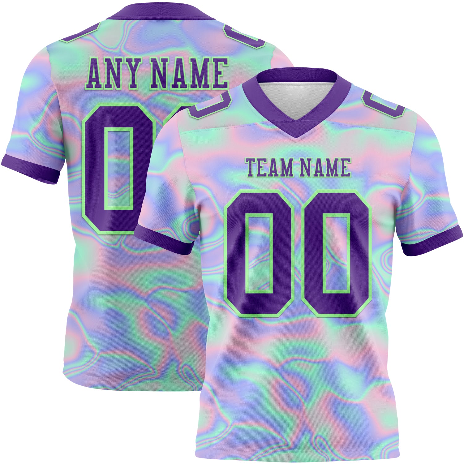 Custom Light Blue Purple-Pea Green 3D Pattern Abstract Trendy Holographic Vaporwave Style Authentic Football Jersey