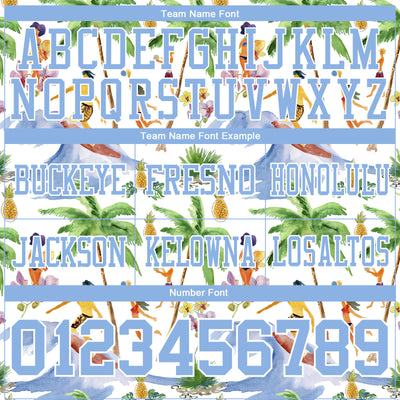 Custom White Light Blue 3D Pattern Beach Hawaii Palm Trees Authentic Football Jersey