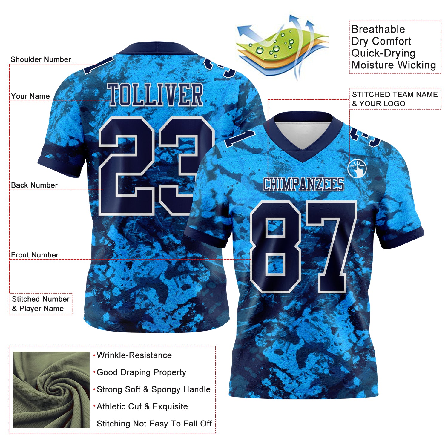 Custom Graffiti Pattern Navy-White 3D Pattern Authentic Football Jersey