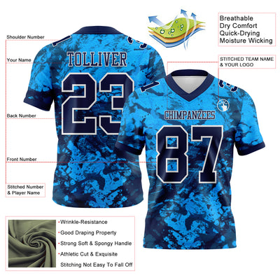 Custom Graffiti Pattern Navy-White 3D Pattern Authentic Football Jersey