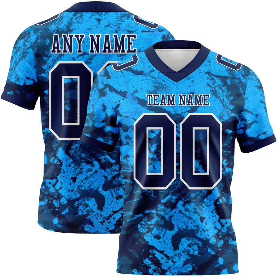 Custom Graffiti Pattern Navy-White 3D Pattern Authentic Football Jersey