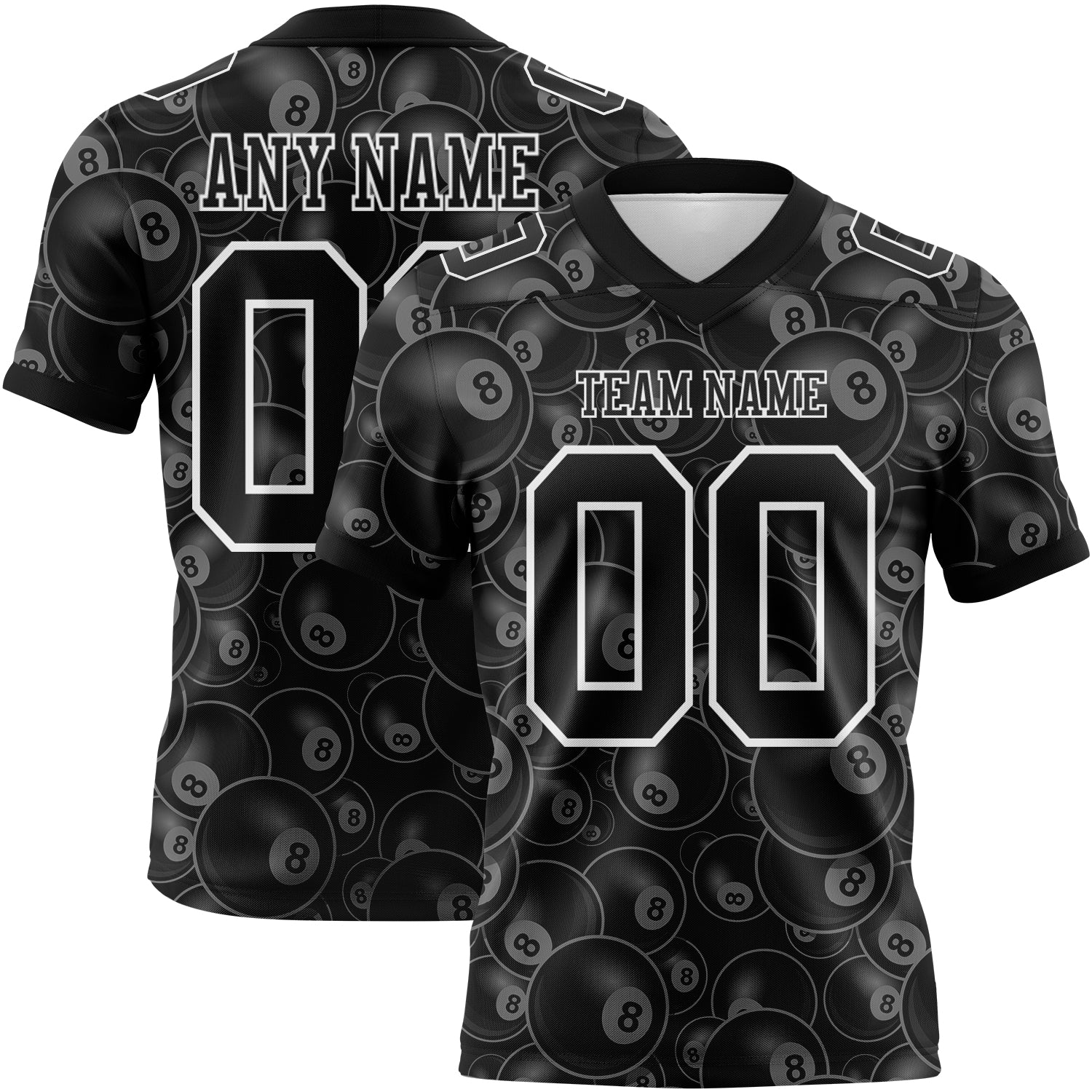 Custom Black White 3D Pattern Billiards Snooker 8 Ball Authentic Football Jersey