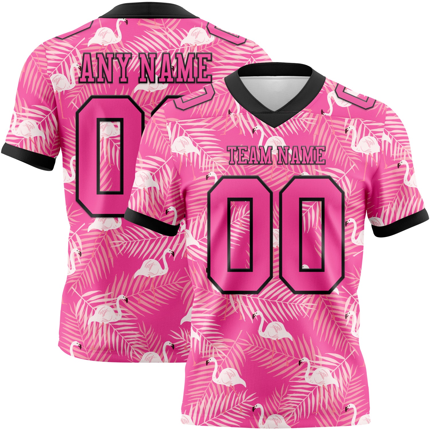 Custom Pink Black 3D Pattern Flamingo Authentic Football Jersey