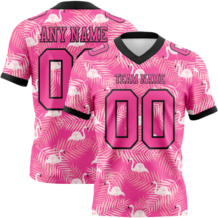 Custom Pink Black 3D Pattern Flamingo Authentic Football Jersey