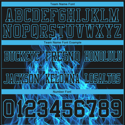 Custom Black Sky Blue 3D Pattern Flame Authentic Football Jersey