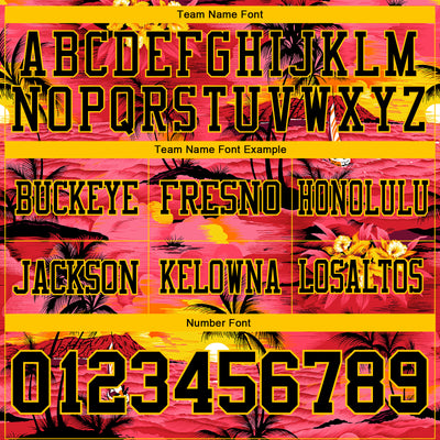 Custom Red Black-Yellow 3D Pattern Sun Beach Hawaii Palm Trees Authentic Football Jersey