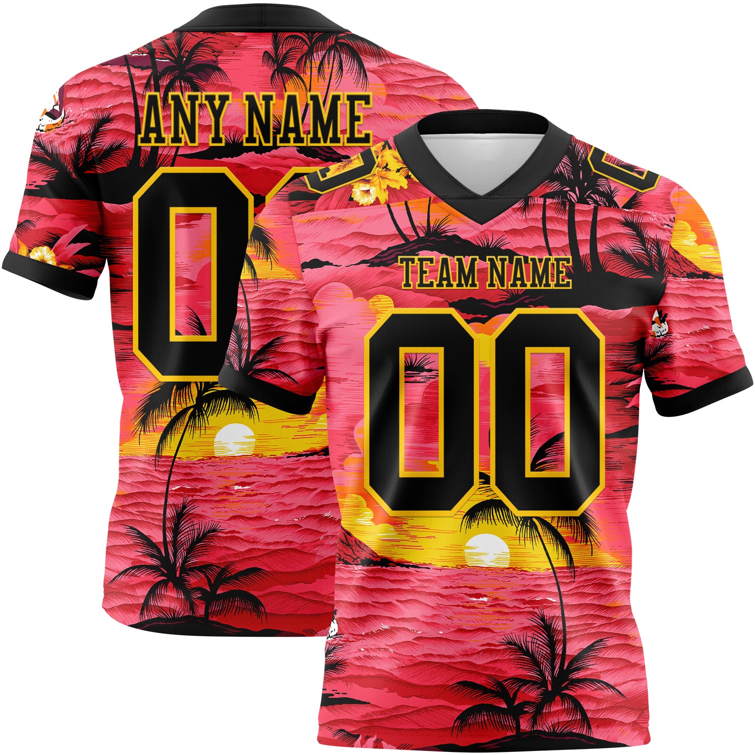 Custom Red Black-Yellow 3D Pattern Sun Beach Hawaii Palm Trees Authentic Football Jersey