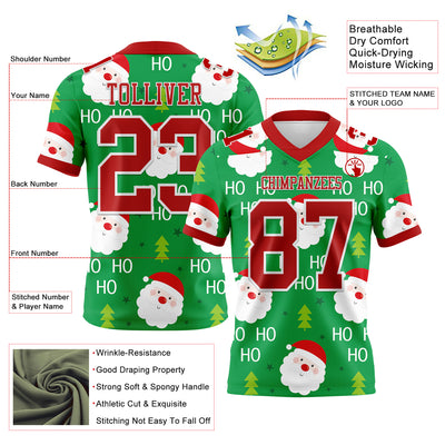 Custom Green Red-White 3D Pattern Christmas Authentic Football Jersey