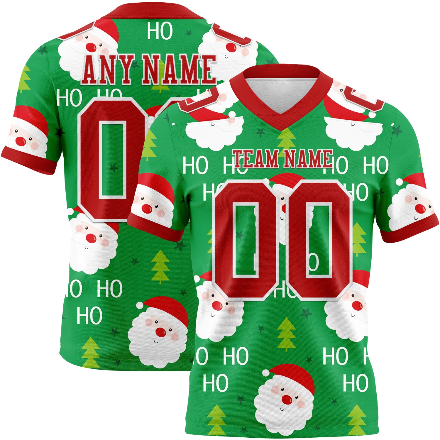 Custom Green Red-White 3D Pattern Christmas Authentic Football Jersey