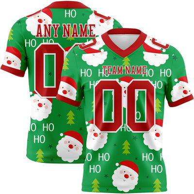 Custom Green Red-White 3D Pattern Christmas Authentic Football Jersey