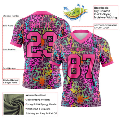 Custom Graffiti Pattern Pink-Black 3D Pattern Colorful Leopard Print Authentic Football Jersey