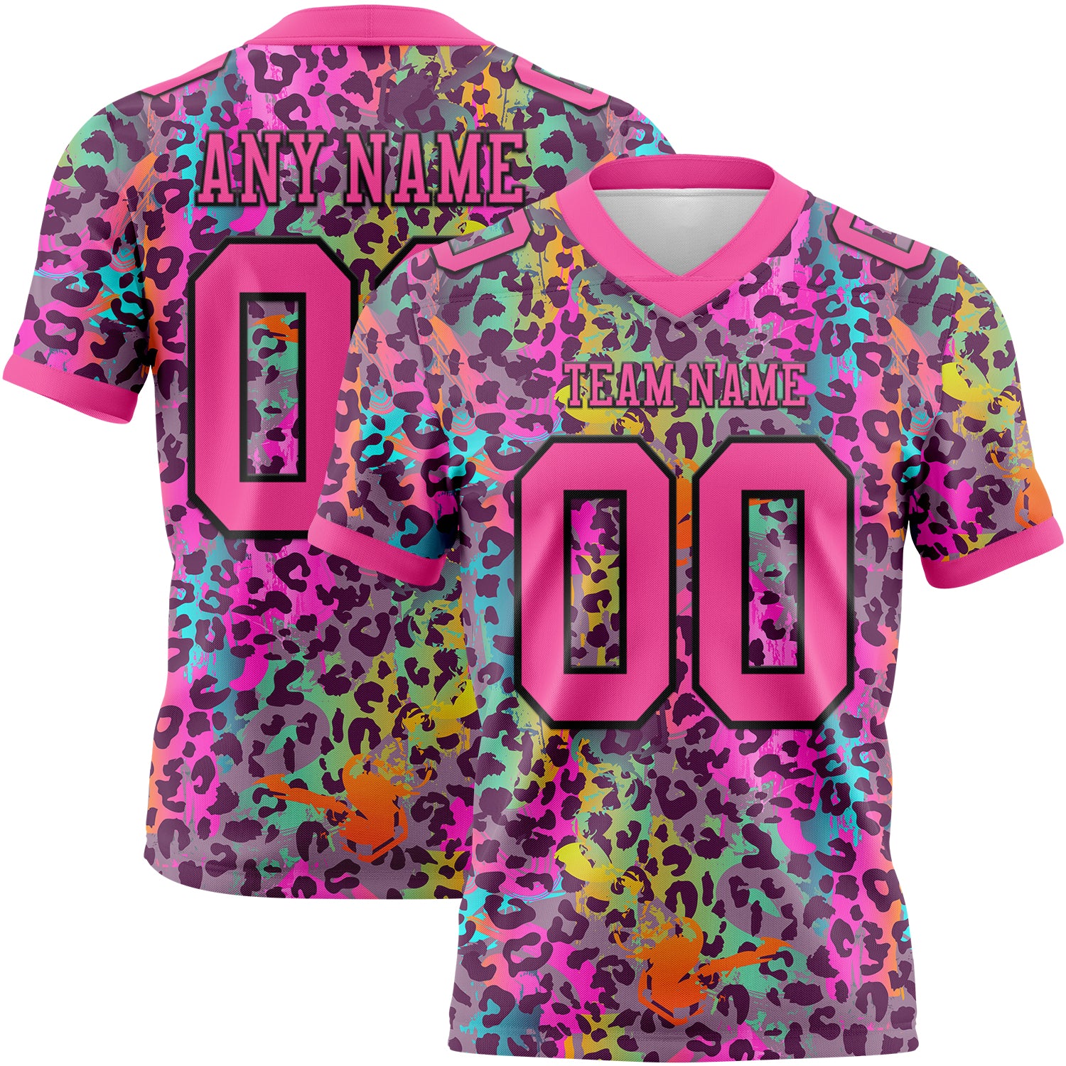 Custom Graffiti Pattern Pink-Black 3D Pattern Colorful Leopard Print Authentic Football Jersey