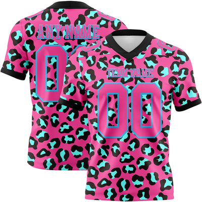Custom Pink Sky Blue-Black 3D Pattern Leopard Print Authentic Football Jersey