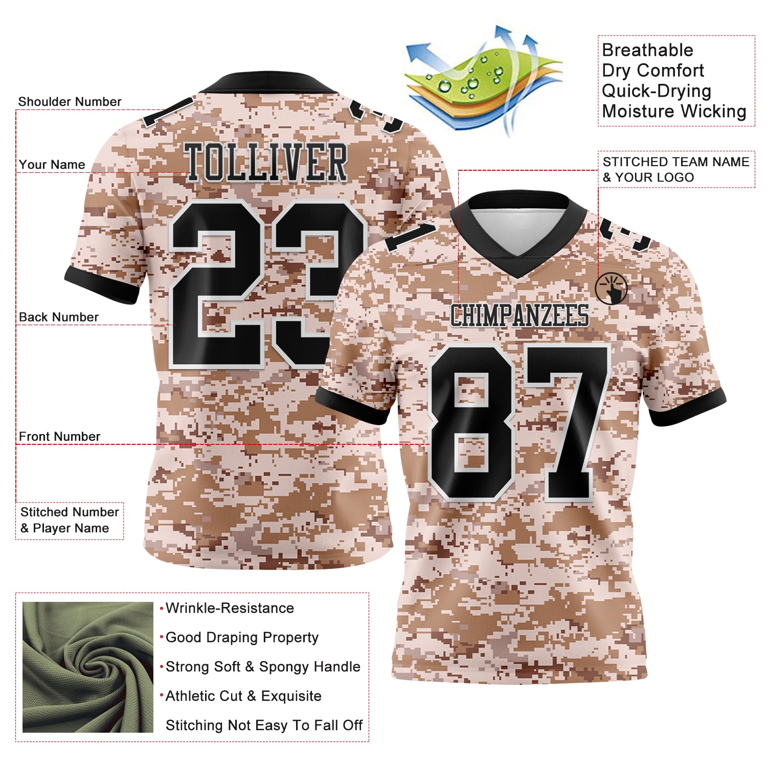 Custom Camo Black-White 3D Pattern Salute To Service Authentic Football Jersey