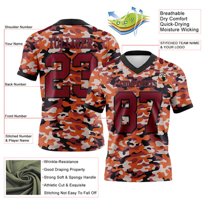 Custom Camo Crimson-Black 3D Pattern Salute To Service Authentic Football Jersey