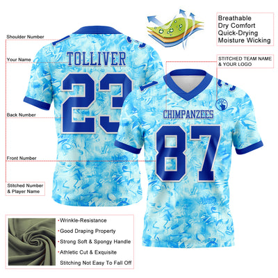 Custom Graffiti Pattern Thunder Blue-White 3D Pattern Scratch Authentic Football Jersey