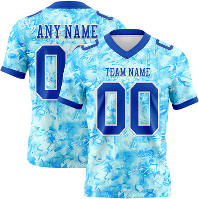 Custom Graffiti Pattern Thunder Blue-White 3D Pattern Scratch Authentic Football Jersey
