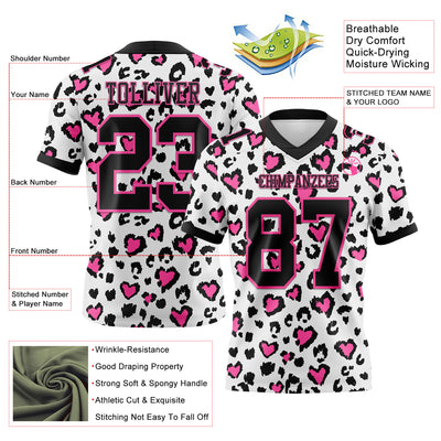 Custom White Black-Pink 3D Pattern Leopard Print Authentic Football Jersey