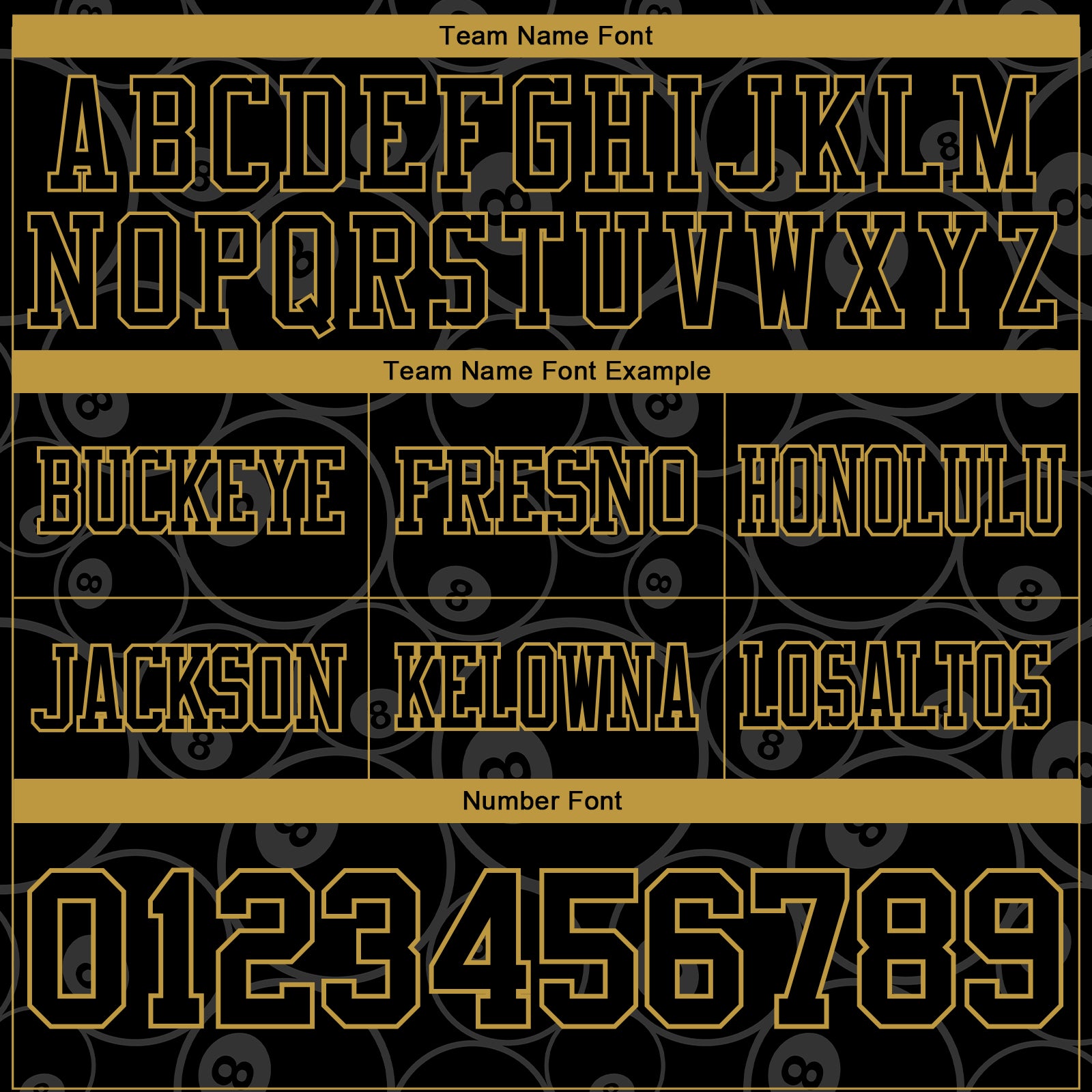 Custom Black Old Gold 3D Pattern Billiards Snooker 8 Ball Authentic Football Jersey