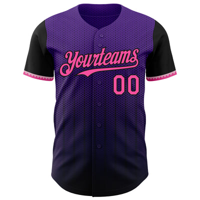 Custom Purple Pink-Black 3D Pattern Design Gradient Geometric Shape Authentic Baseball Jersey