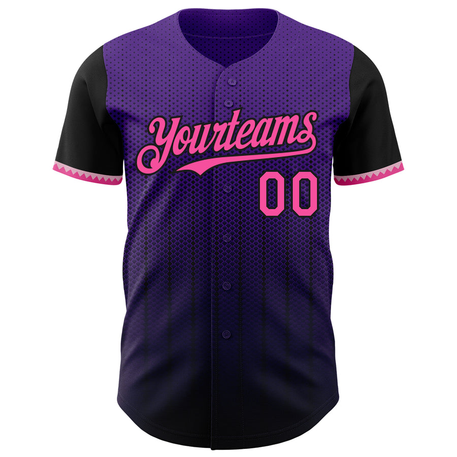 Custom Purple Pink-Black 3D Pattern Design Gradient Geometric Shape Authentic Baseball Jersey